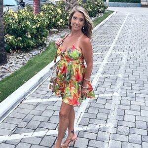 SHEIN Red and Orange Tie Front Mini Sundress